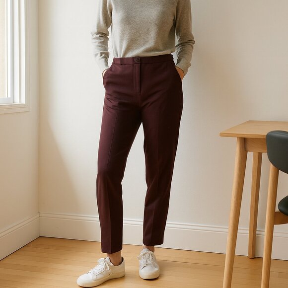 Eileen Fisher Flex Ponte Burgundy Ankle Pants M Pull On Comfort Stretch NWOT - Picture 1 of 8